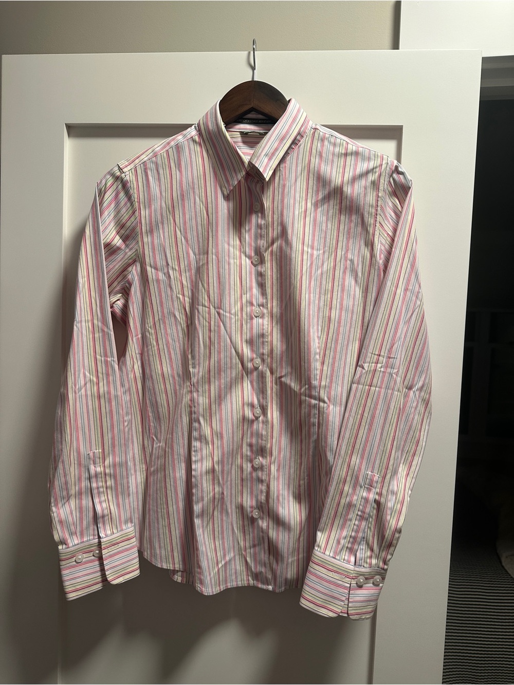 Eddie Bauer Woman's Pink & Yellow Striped Button-Down Shirt